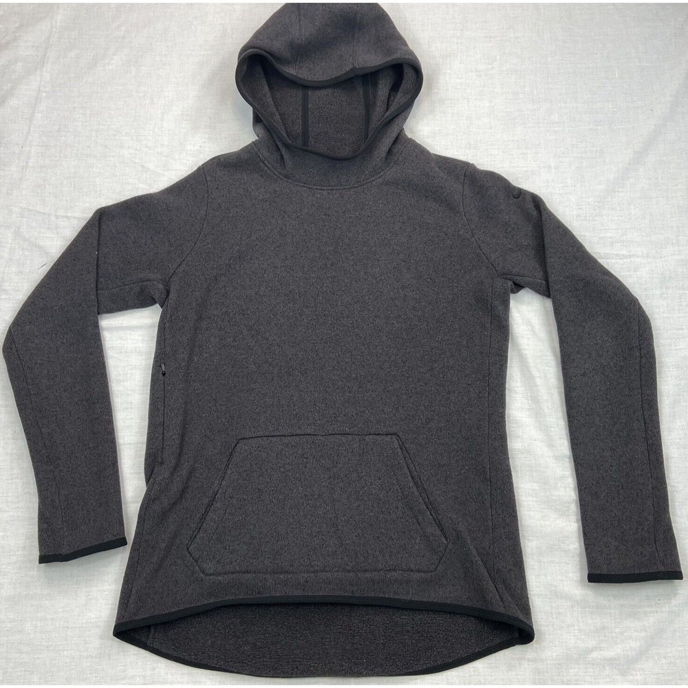 Nike Therma-FIT Women Fleece Scuba Hoodie Charcoal Grey Thumbholes Large
